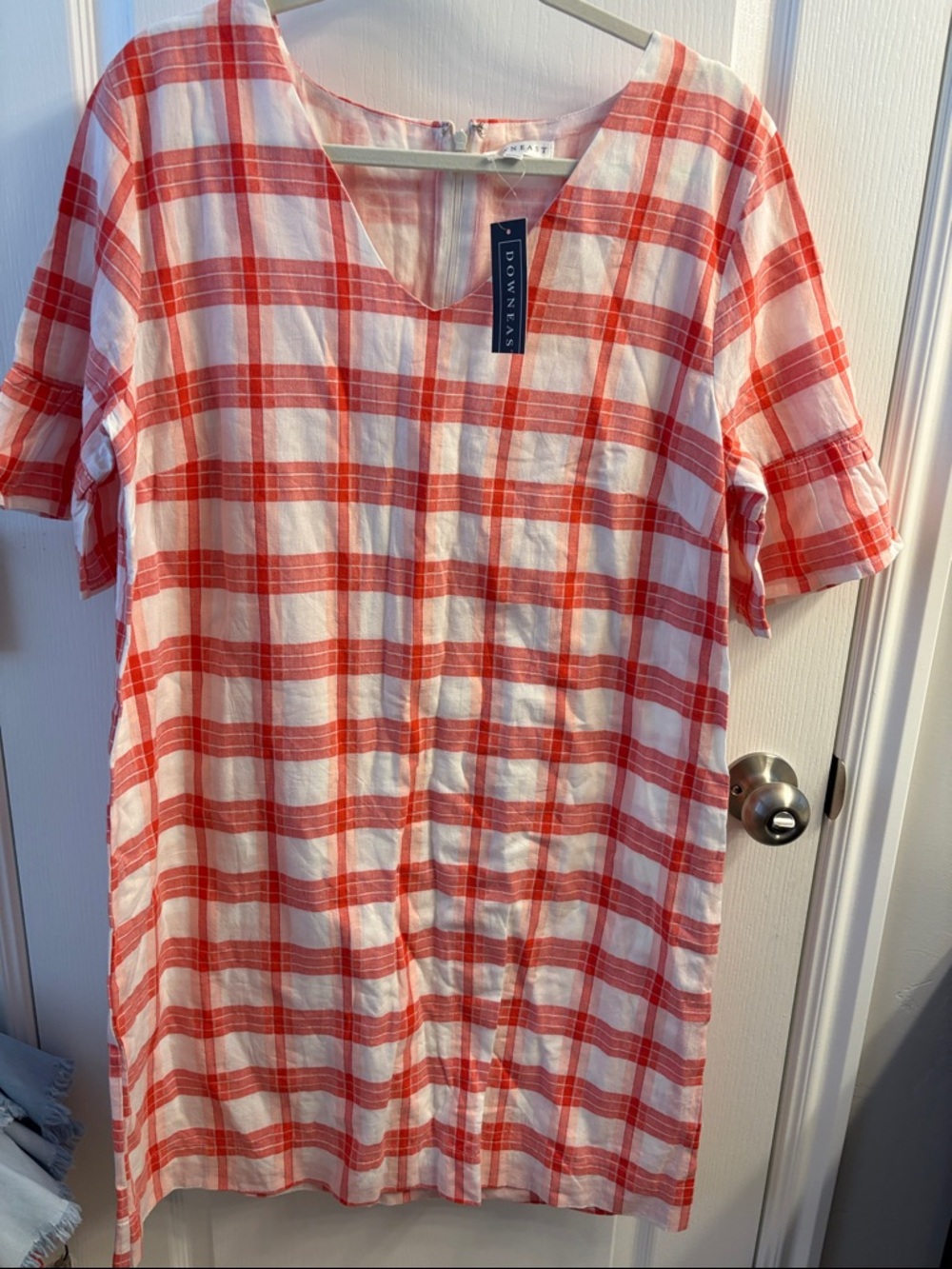 DownEast Red and White Plaid Midi Dress WO Tags